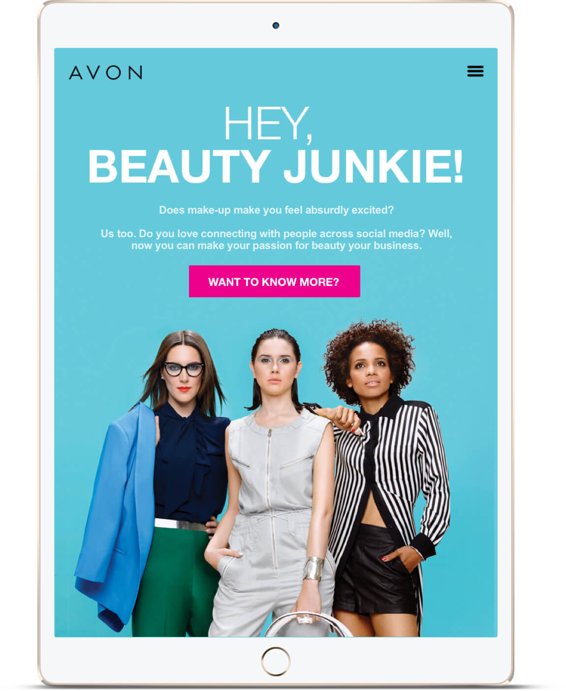Avon influencer landing page design 