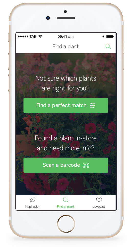 Homebase Plantmatch app find a plant screen