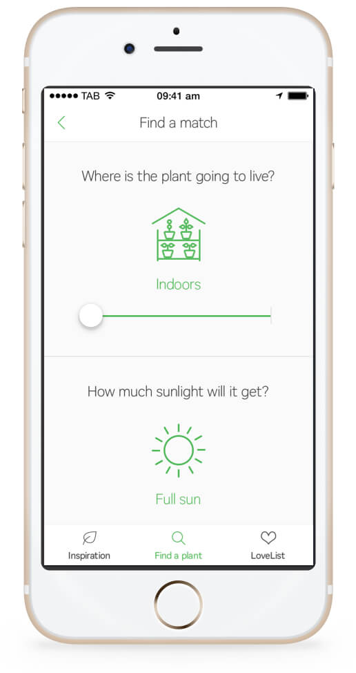 Homebase Plantmatch app find a match screen