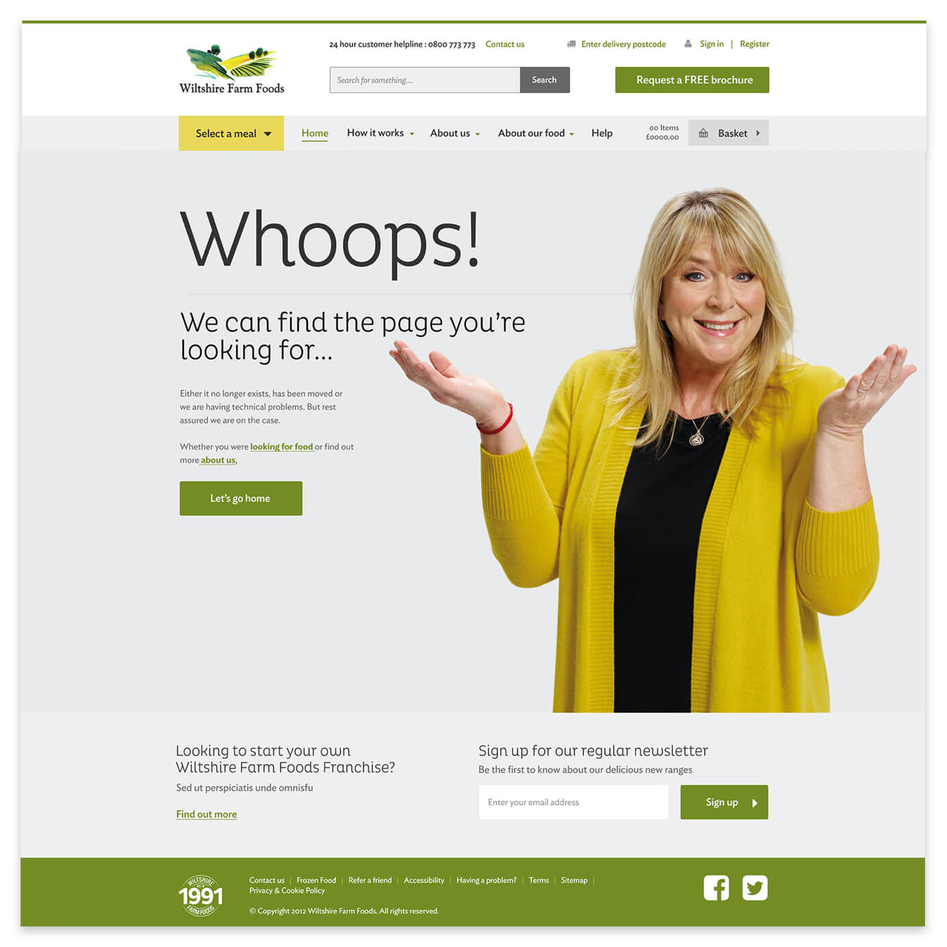 Error 404 Page for Wiltshire Farm Foods eCommerce Website Design